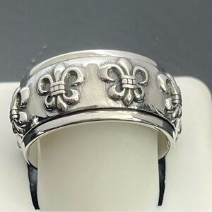 size 10 sterling silver fluer de lis fidget spinner ring